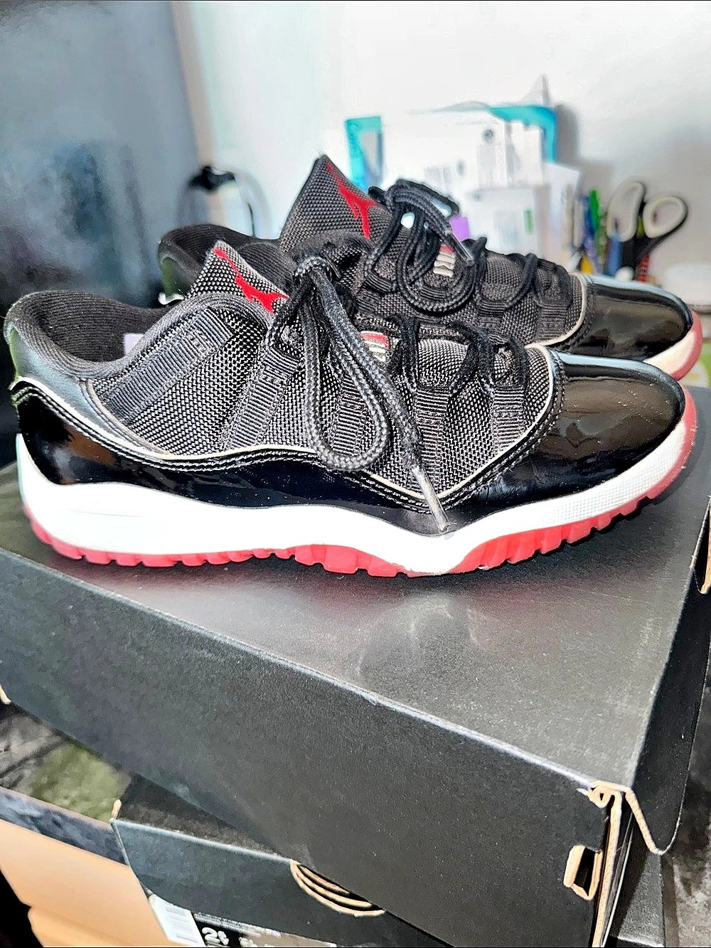 Jordan 11 Retro Low Sneakers Black & Red US 2.5Y - Picture 1 of 6